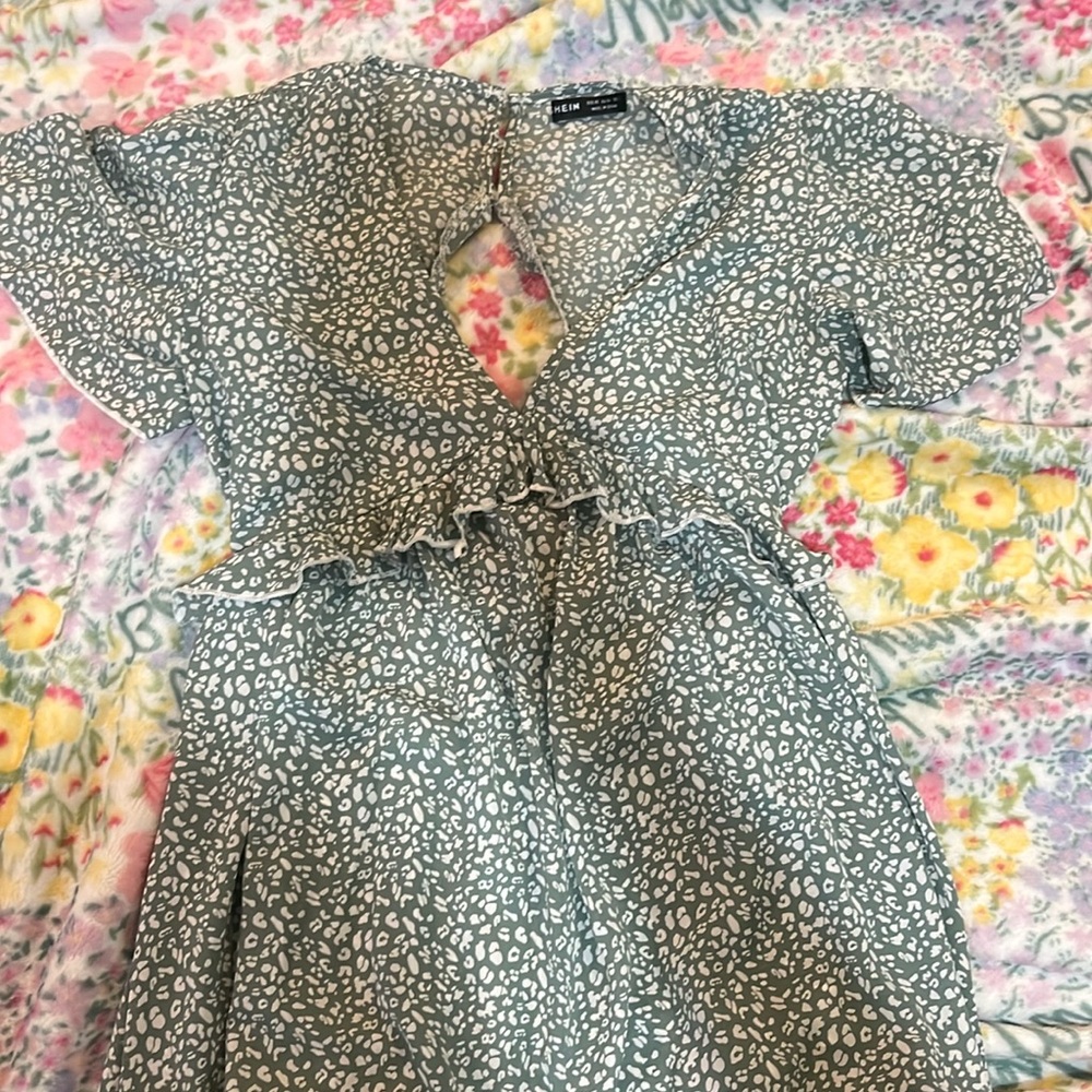Green leopard print open back dress- size XS